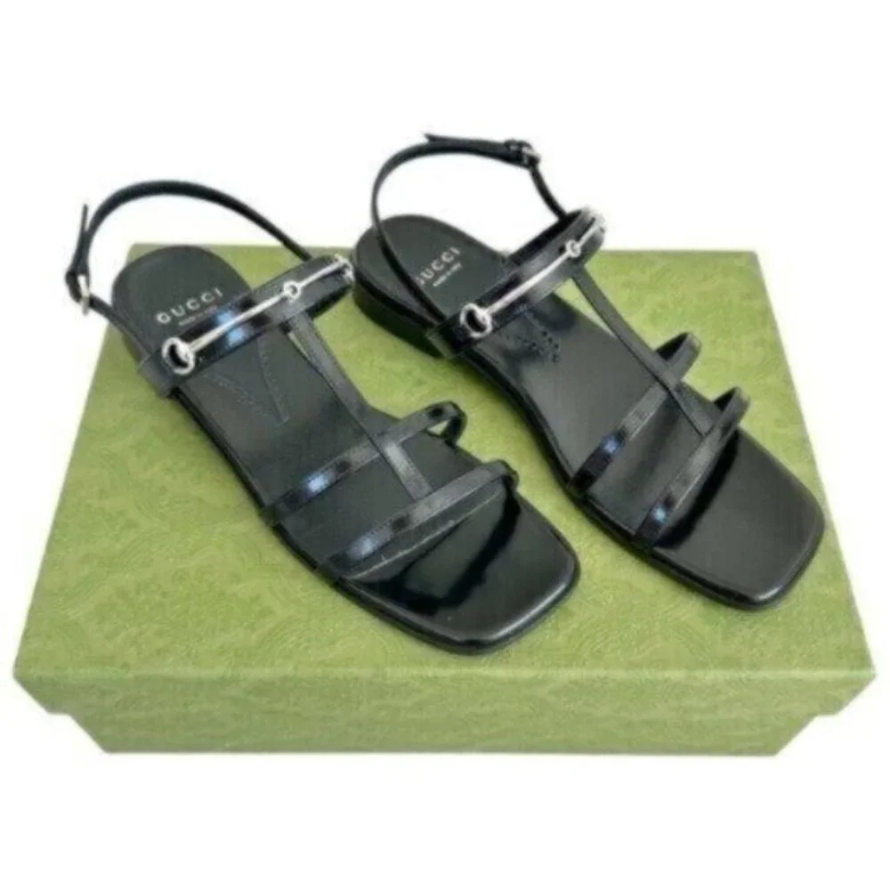 NIB Gucci Divine Horsebit Nero Black Caged Leather Slingback Sandals Size 7.5 - Picture 4 of 16
